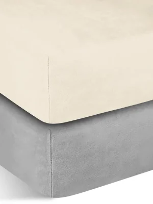 2 Flanell-Spannbettlaken „PERPIGNAN“ Hellgrau/Beige Schnäppchen
