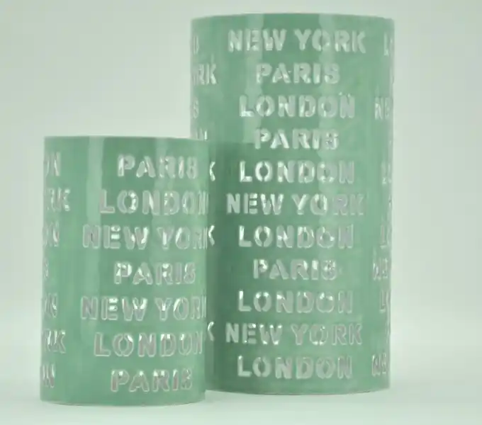 2er Set Windlicht " New York / London .... " mint - grün Geprüft